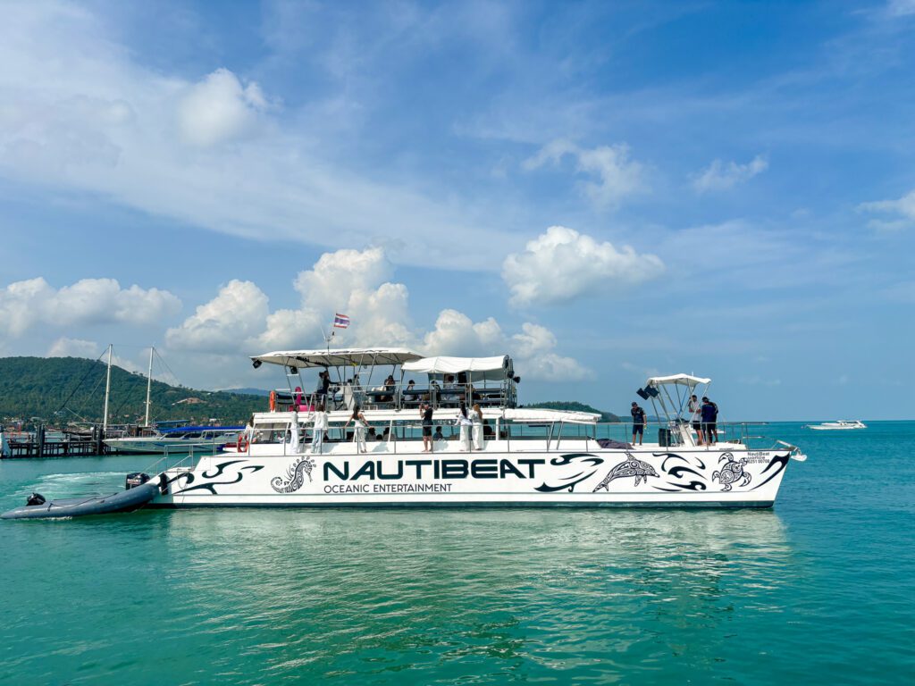 NautiBeat luxury catamaran yacht floating on the water